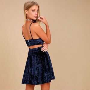 Lulus Dress Love Is The Key Navy Blue Velvet Skater Size Medium
